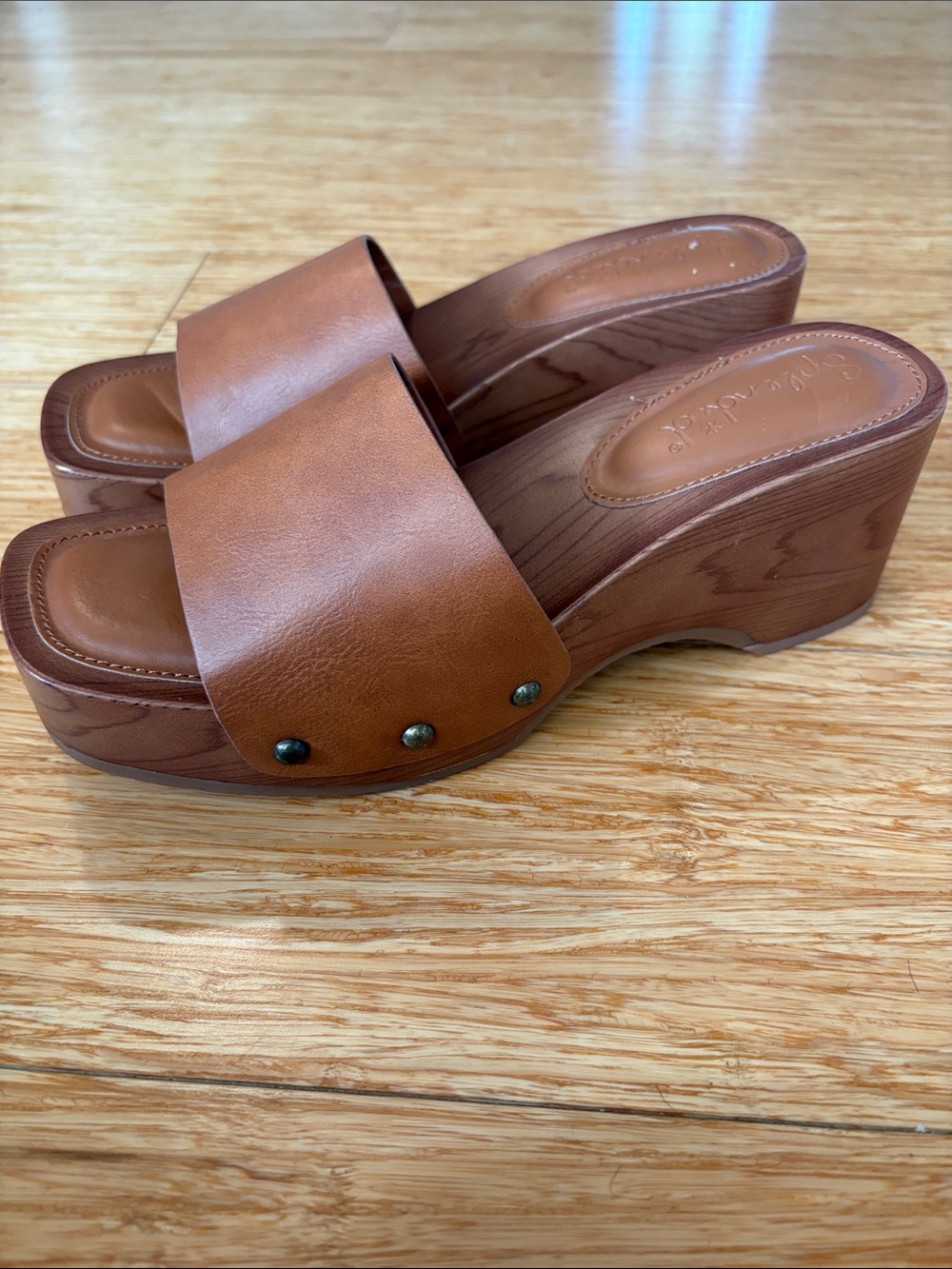 Splendid Brexlee Brown Faux Leather Platform Wedge Slide Sandals size 7 boho